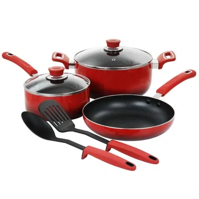 Oster Non Stick 10 Piece Aluminum Cookware Set In Black In Red