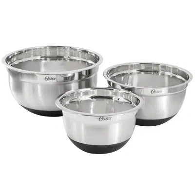 Oster Oswalt 3 Piece Mixing Bowl Set With Non-slip Bases In Silver In Black;silver