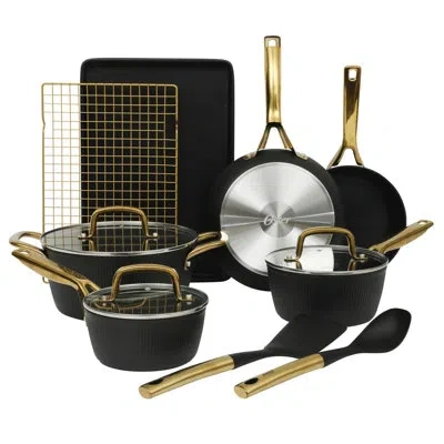 Oster Premium Abborttsford 16 Piece Aluminum Pots And Pans Pfa Free Ceramic Non Stick Induction Kitchen Co In Matte Black