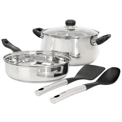 Oster Rametto 5 Piece Belly Shaped Stainless Steel Cookware Set In Silver In Silver;black