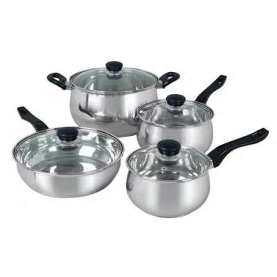 Oster Rametto 8 Piece Stainless Steel Kitchen Cookware Set With Glass Lids In Silver
