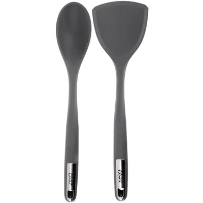 Oster Ridgecrest 2 Piece Silicone Kitchen Tool Serving Spoon And Turner Set In Gray