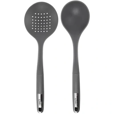 Oster Ridgecrest 2 Piece Silicone Kitchen Tool Skimmer And Ladle Set In Gray