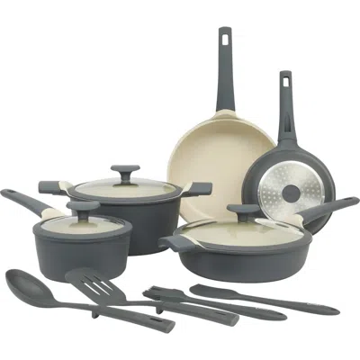Oster Rooney 12 Piece Cast Aluminum Ceramic Nonstick Cookware Set In Gray