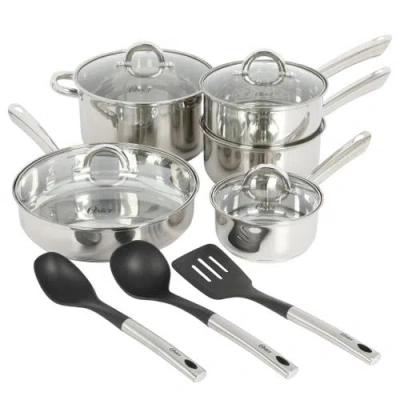 Oster Sangerfield 12-piece Stainless Steel Cookware Set With Kitchen Tools In Silver
