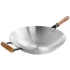 Oster Sangerfield 14in Stainless Steel Flat Bottom Wok With Wooden Handles In Silver