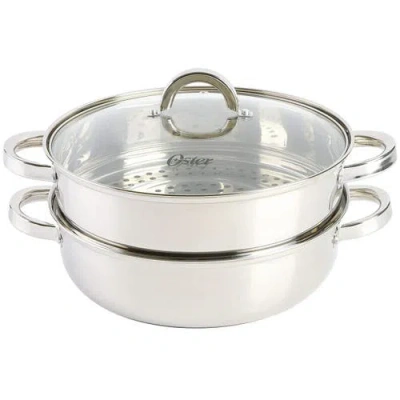 Oster Sangerfield 3 Piece 11 Inch Stainless Steel Everyday Pan With Steamer And Lid In Silver