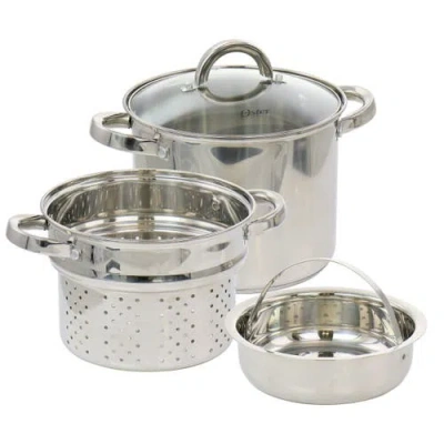 Oster Sangerfield 5 Quart Stainless Steel Pasta Pot With Steamer Insert And Basket In Silver