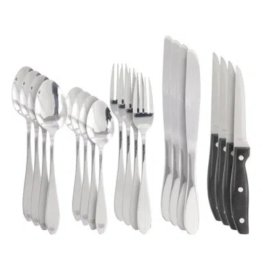 Oster Silvermist 20 Piece Stainless Steel Flatware Set With Steak Knives