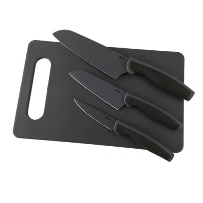 Oster Slice Craft 4 Piece Cutlery Knife Set With Cutting Board In Black