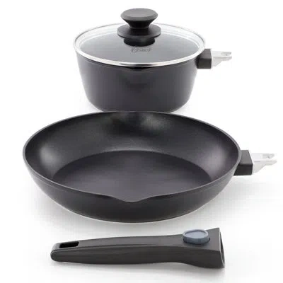 Oster Smarthandle Advance 4 Piece Nonstick Aluminum Cookware Set In Black