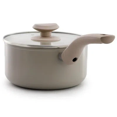 Oster Sutterville Choice 2.5 Quart Ceramic Nonstick Saucepan With Lid In Warm Grey In Neutral