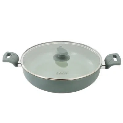 Oster Sutterville Choice 5 Quart Ceramic Nonstick Aluminum Everyday Pan With Lid In Evergreen In Green