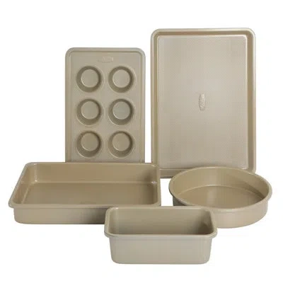 Oster Verlice 5 Piece Carbon Steel Baking Pans Bakeware Set W/ Premium Pfa Free Nonstick - Champagne Gold