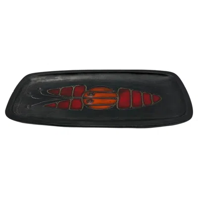 Pre-owned Oswald Tieberghien Black Ceramic Dish With Fish Decoration, By , Circa 1970