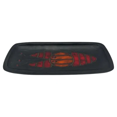 Pre-owned Oswald Tieberghien Black Ceramic Dish With Fish Decoration, By , Circa 1970