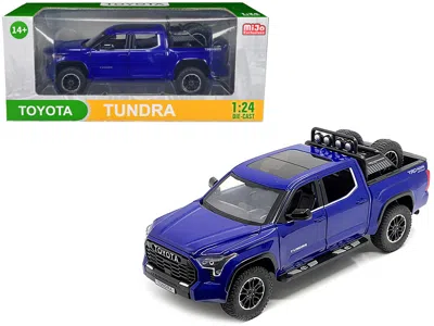 Other 2023 Toyota Tundra Trd 4x4 Pickup Truck Blue Metallic With Sunroof And Wheel Rack 1/24 Diecast Model