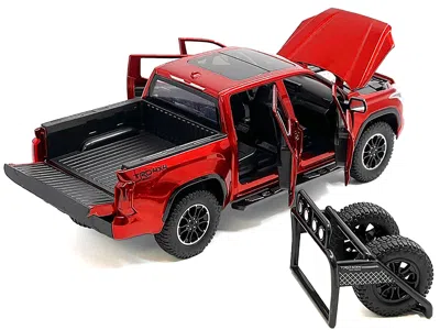 Other 2023 Toyota Tundra Trd 4x4 Pickup Truck Red Metallic With Sunroof And Wheel Rack 1/24 Diecast Model
