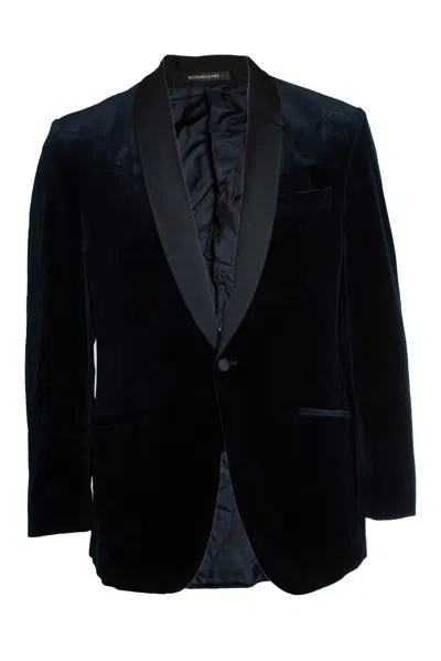 Other Designers Richard James, Black Velour Tuxedo Jacket In Blue