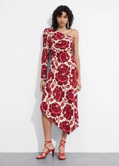 Other Stories Asymmetric One-shoulder Midi Dress In Red