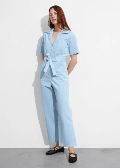 Other Stories Belted Corduroy Jumpsuit In Blue
