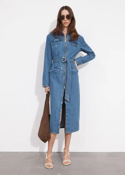 Other Stories Belted Utility Midi Dress In Blue