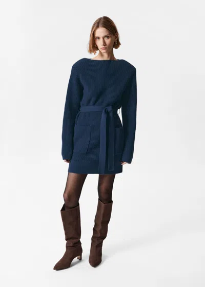 Other Stories Belted Wool Mini Dress In Blue