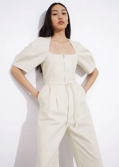 Other Stories Belted Zip-front Jumpsuit In White