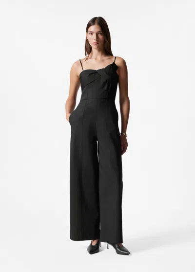 Other Stories Bow-detail Barrel-leg Jumpsuit In Black