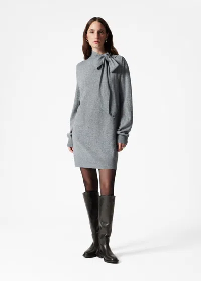 Other Stories Bow-detailed Merino Mini Dress In Grey