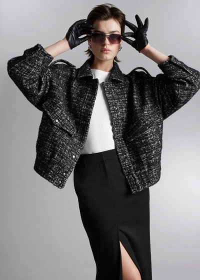 Other Stories Boxy Tweed Jacket In Black