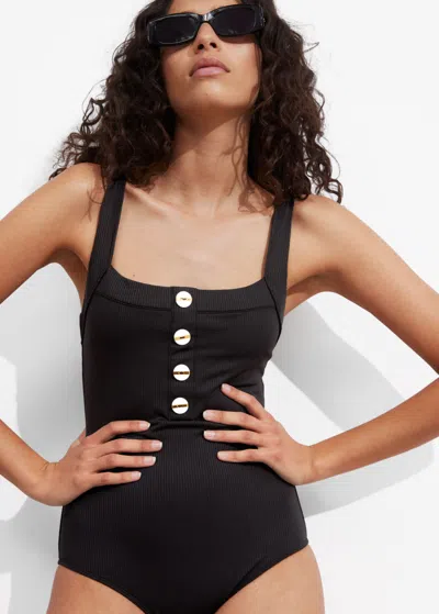 Other Stories Button-detailed Swimsuit In Black