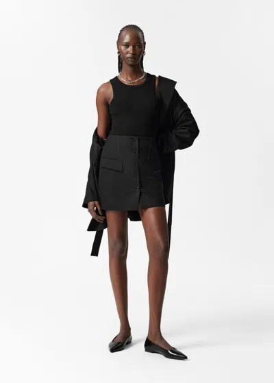 Other Stories Buttoned Wool-blend Mini Skirt In Black