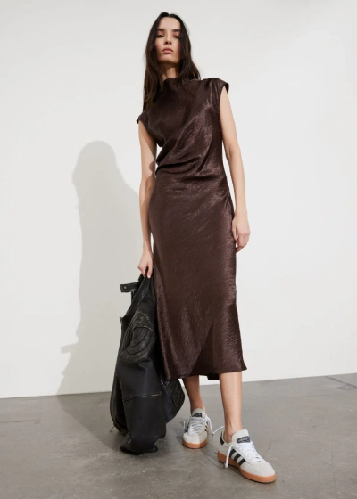 Other Stories Cap-sleeve Satin Midi Dress In Brown