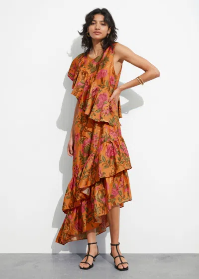 Other Stories Cascading Ruffle Midi Dress In Orange