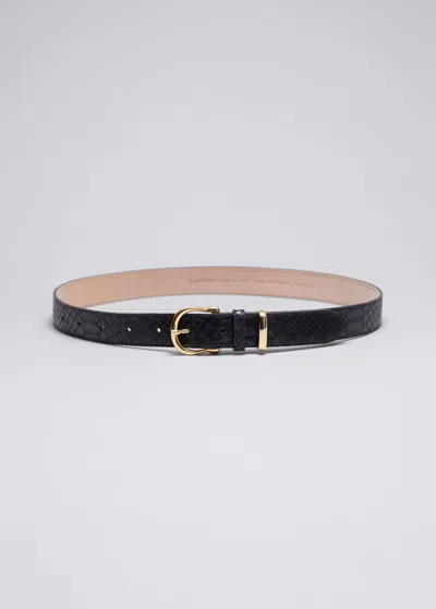 Other Stories Croc Embossed Leather Belt In Black