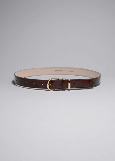 Other Stories Croc Embossed Leather Belt In Brown