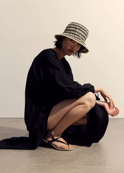 Other Stories Crochet Straw Hat In Black