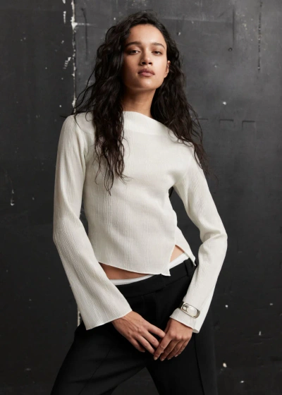 Other Stories Cropped Asymmetric Frilled Top In White