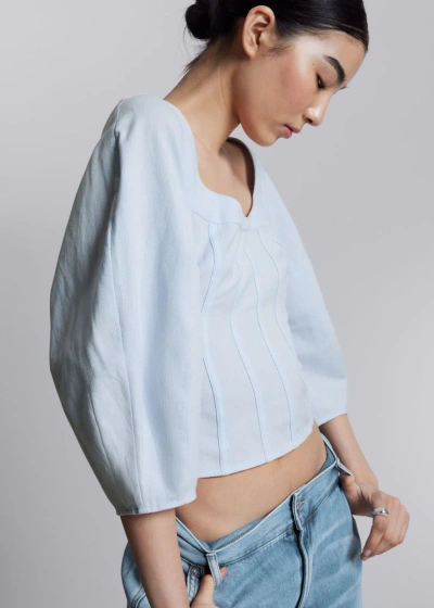 Other Stories Cropped Corset Blouse In Blue