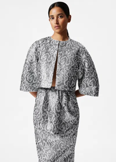 Other Stories Cropped Metallic Jacquard Jacket In Silver