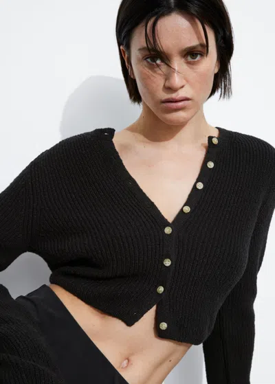 Other Stories Cropped Rib-knit Cardigan In Black