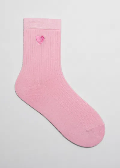 Other Stories Embroidered Ankle Socks In Pink