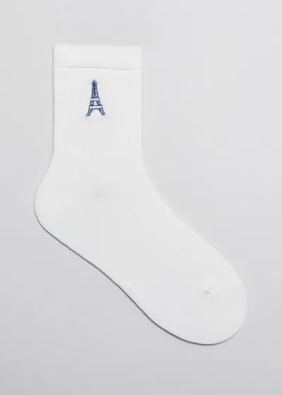 Other Stories Embroidered Ankle Socks In White
