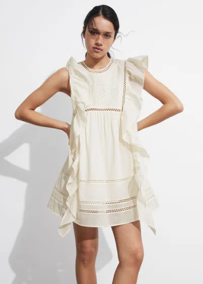 Other Stories Embroidered Ruffle Mini Dress In Neutral
