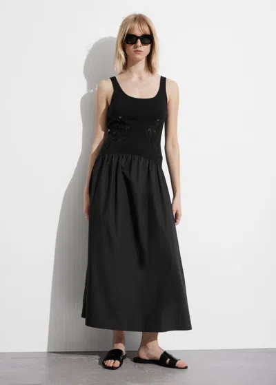 Other Stories Embroidered Tank Midi Dress In Black