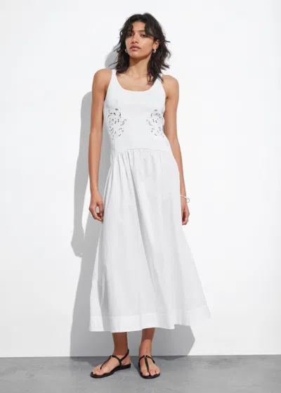 Other Stories Embroidered Tank Midi Dress In White