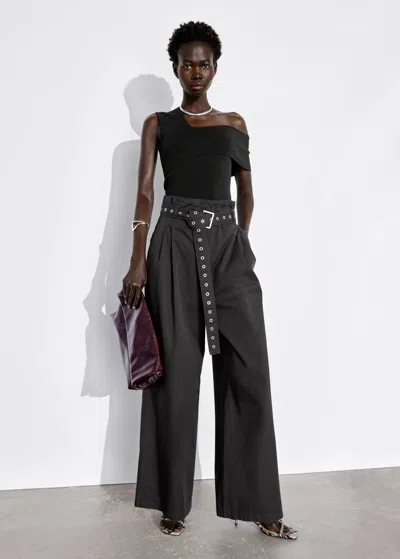 Other Stories Eyelet-belt Paperbag Trousers In Black