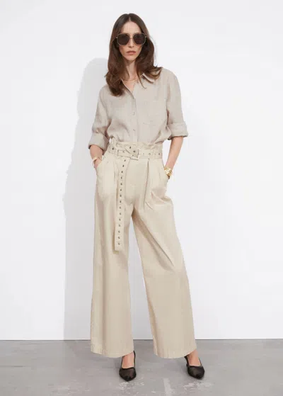 Other Stories Eyelet-belt Paperbag Trousers In White
