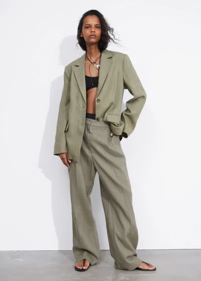 Other Stories Fitted Linen Blazer In Green